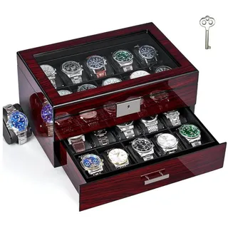 LuxusKollektion Uhrenbox Uhrenbox 20 Slots Uhrenaufbewahrung abschließbar Luxusdesign