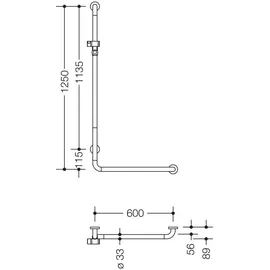 Hewi Duschhandlauf Serie 801 mit Brausehalter 1250 x 600 mm reinweiß
