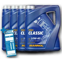4x 5L Mannol Motoröl Classic 10W-40 Motorenöl passend für VW 502.00/505.00 / API SN/SM/CF