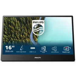 Philips 16B1P3302D portabler 16 Zoll FHD Business PC Monitor (1920x1080, USB-C Anschluss, Mehrwinkel Standfuss) schwarz