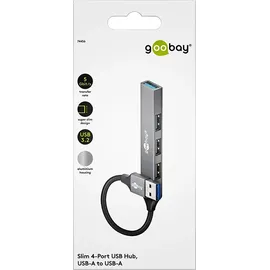 goobay Slim 4-Port USB-Hub, USB-A auf USB-A, USB 3.2 - USB-A-Stecker (USB 3.2) > 1x USB-A-Buchse (USB 3.2), 3x USB-A-Buchse (USB 2.0)