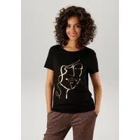 Aniston CASUAL T-Shirt in schwarz-goldfarben | Gr.: 40