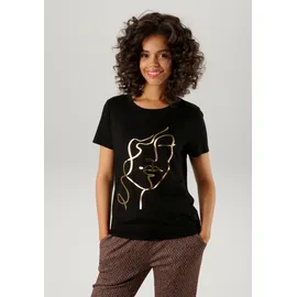 Aniston CASUAL T-Shirt in schwarz-goldfarben | Gr.: 40
