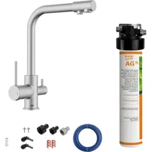 bietal® Aktivkohle Trinkwasserfilter Filtersystem 3-Wege Wasserhahn Edelstahl Look