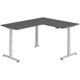 bümö Eckschreibtisch graphit, silber Holzwerkstoff, Nachbildung, Rechteckig, 160x74x200 cm FSC Mix, Arbeitszimmer, Schreibtische, Eckschreibtische