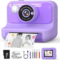 Hangrui Sofortbildkamera Kinder, 2,4 Zoll Kinderkamera Sofortbildkamera mit 32G Karte & Druckpapier, 1080P Kamera Kinder Sofortdruck mit Farbige Stifte, Geschenk für Kinders 3-12 Jahren-Lila