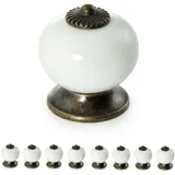 Ganzoo Möbelknöpfe Set aus Porzellan/Keramik weiß/Möbelgriff Türknauf Schrankgriff Schrankknopf Möbelknauf Knauf & Griff Vintage Shabby Landhaus Antik für Möbel Schublade (8 Stück, weiß)