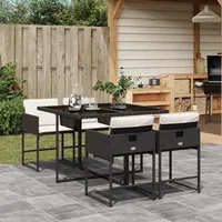 KKHOMEI Gartenmöbel Set 4 Stühle mit Tisch, Rattan Essgruppe für 4 Personen, Garten Sitzgruppe, Rattan Essgruppe, Gartengarnitur, Sitzgarnitur, Terrassenmöbel Set, Schwarz-A50