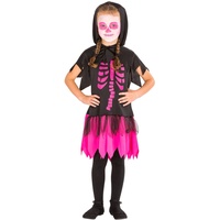 dressforfun Süßes Kinder Girlie Skelett Kostüm Kleid mit Kapuze (8-10 Jahre | Nr. 300010)