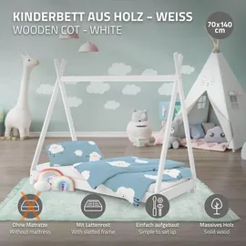 ML-Design Kinderbett Tipi 70 x 140 cm Kiefer massiv weiß