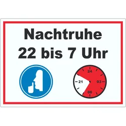 Nachtruhe 22 bis 7 Uhr Aufkleber A8 (52x74mm)