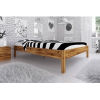 Natur24 Einzelbett Bett Bento 1 Sonderlänge 90x220 Wildeiche ohne Kopfteil mit Holzbeinen braun