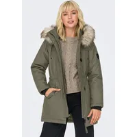 Only Parka "ONLIRIS FUR WINTER PARKA LIFE CC OTW", Damen, Gr. M, beige (stone gray detail:nature fur), Web, Obermaterial: 100% Polyester, unifarben, regular fit taillenbedeckt, hoch geschlossener Ausschnitt, Bündchen, Jacken Parka, Kunstfaser