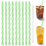 Bunte Kunststoff Strohhalme, 23 cm Strohhalme wiederverwendbare Plastik Trinkhalme mit Strohhalmbürste für Smoothies, Saft, Cocktail, Heißgetränk (Grün,100pcs)