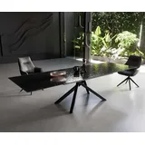 DELIFE Esstisch Edge 200-300x100 Reliefglas Rauchschwarz 3D-Design Kreuzgestell Rechteck Schwarz ausziehbar - Schwarz