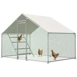 jaxenor Freilaufgehege Hühnerstall mit Leiter, 3x2x2m, Hühnerstall mit Sicherheitsschloss, Hühnergehege mit Wasserdichter UV-Abdeckung, Hühnerauslauf aus Metall für Hühner, Tauben, Enten, Silber