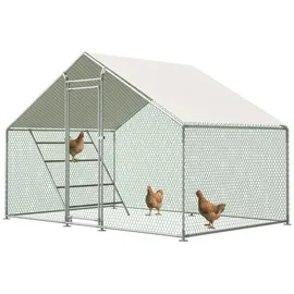 jaxenor Freilaufgehege Hühnerstall mit Leiter, 3x2x2m, Hühnerstall mit Sicherheitsschloss, Hühnergehege mit Wasserdichter UV-Abdeckung, Hühnerauslauf aus Metall für Hühner, Tauben, Enten, Silber