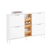 SoBuy Schuhschrank mit 4 Klappen Schuhkipper Schmal Schuhkommode Weiß