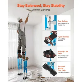 Vevor Trockenbau-Stelzen 615-1023mm, 103kg Belastbare Arbeitsstelzen mit Doppelten Federn Rutschfesten Fußplatten & Spanngurt, Verstellbare Aluminiumstelzen für Trockenbau Deckenbau Baustelle, Blau