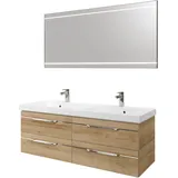 Saphir Badmöbel-Set »Balto 2-teilig Mineralmarmor-Doppelwaschtisch mit LED-Spiegel«, (2 St.), Waschplatz 150 cm breit, 4 Schubladen, inkl. Schubladendämpfer, braun