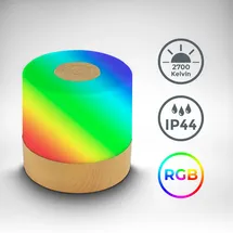 B.K.Licht Außen-Tischleuchte "BKL1591 Kabellose RGB Tischlampe, 4-Stufen Dimmer, mit USB", braun (holzfarbend), 1, Ø 7cm H: 7cm, 1 Stk., Leuchten, 2.700 K, 200 Lm, 2,5W, IP44, nicht dimmbar, 7x7cm, Holzfarben