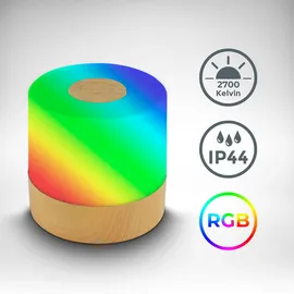 B.K.Licht Außen-Tischleuchte "BKL1591 Kabellose RGB Tischlampe, 4-Stufen Dimmer, mit USB", braun (holzfarbend), 1, Ø 7cm H: 7cm, 1 Stk., Leuchten, 2.700 K, 200 Lm, 2,5W, IP44, nicht dimmbar, 7x7cm, Holzfarben