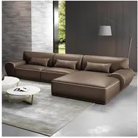JVmoebel Ecksofa Braunes Leder-Ecksofa mit Ottomane und Wellenunterfederung, Made in Europa braun