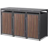 ML-Design Mülltonnenbox 3er Anthrazit-Holzoptik, Stahl, wetterfest, für 240L Tonnen, mit Deckel