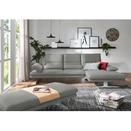 W.Schillig Ecksofa "broadway, Designsofa mit tollem Sitzkomfort, L-Form", grau (grau s37), B:291cm H:94cm T:164cm, Stoff S37 (100% Polyester): Luxus-Microfaser in Lederoptik, Sofas, Ecksofa, Sitztiefenverstellung, Kopfteil- & Seitenteilverstellung, Breite 291cm