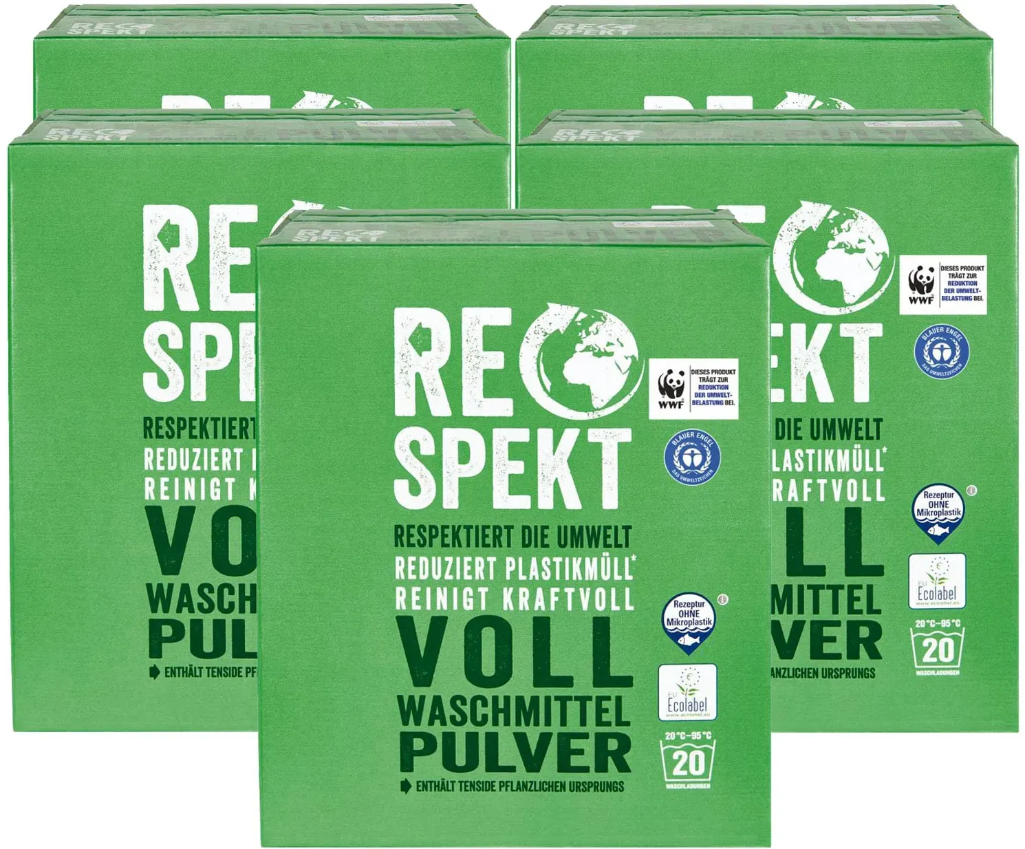 Respekt Vollwaschmittel Pulver 20 WL, 5er Pack