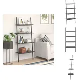 Leiterregal mit 4 Böden Schwarz 64x34x150,5 cm - Bücherregal - Wandregal - Stehleiterregal - Aufbewahrung - Dekoration