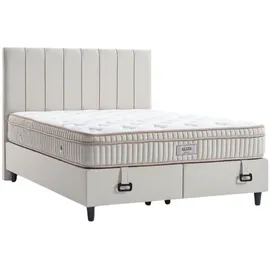 Villa Möbel Alize Polsterbett 150x200 - Farbe: Beige - Set: Bettkasten-Kopfteil - Matratze - Beige