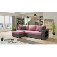 Sofnet Ecksofa Lord, mit Schlaffunktion und Bettkasten, L-Form Couch, Schlafsofa mit Regal rosa