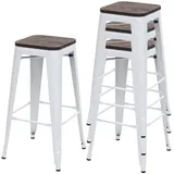 Mendler 4er-Set Barhocker  Holz-Sitzfläche Metall Industriedesign stapelbar Weiß