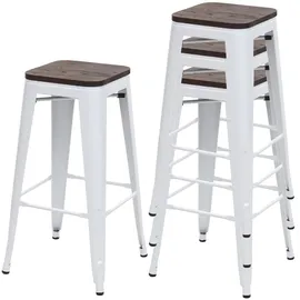 Mendler 4er-Set Barhocker  Holz-Sitzfläche Metall Industriedesign stapelbar Weiß