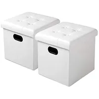 Woltu 2er-Set Sitzhocker Sitzwürfel Aufbewahrungsbox aus Kunstleder weiß -