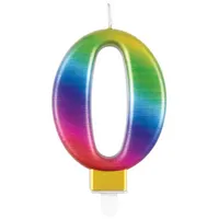 Unique Metallische Geburtstagskerze - Zahl 0 - Regenbogen