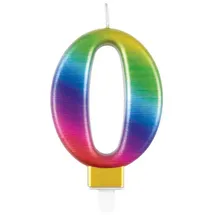 Unique Metallische Geburtstagskerze - Zahl 0 - Regenbogen