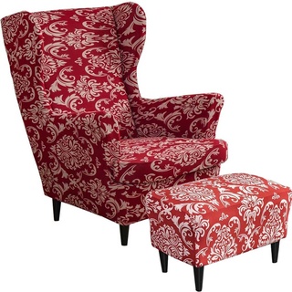 2 Teilig Sesselhusse Ohrensessel Überzug Mit Ottomane Schonbezug, Sessel-Überwürfe Ohrensessel Schonbezüge Bezug Sesselhusse Stretch Tiger Stuhlbezug mit Armlehne Hohe Rückenlehne ( Color : #26 )