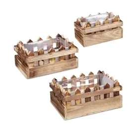 Relaxdays Blumenkasten 25,5 x 18,5 x 12 cm Braun Komplettset