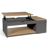 IDMarket - Couchtisch, aufklappbar, rechteckig, mit Truhe, Holz, Grau und Buchenoptik