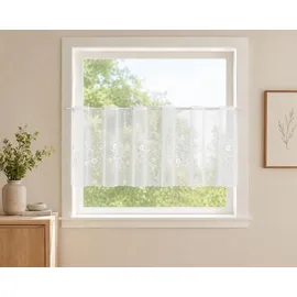StarTex Scheibengardine Bistrogardine bestickt Blume HxB 44x153cm Voile weiß 2656 - Weiß