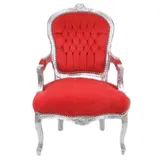 Casa Padrino Barock Salon Stuhl Rot / Silber - Antik Design Möbel