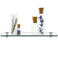 Glasregal Wandregal 60 x 10 x 0,8 cm, Klarglas Glasboden mit Halterungen, Badregal Ablage Hängeregal für Bad, Küche & Wohnzimmer