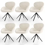 Juskys Drehstuhl Albano - Bouclé Stoff, 360° drehbar, verstellbare Füße, gepolstert – Creme 6er Set