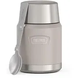 Thermos ICON Food Jar 0,47 l, beige matt sandstone, Speisegefäß für Essen 470 ml, doppelwandigem 18/8 Edelstahl, hält warm und kalt, mit klappbarem Löffel, rutschfester Boden, absolut dicht
