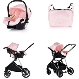 Chipolino Kinderwagen Aura 3 in 1, Autositz, Babywanne, Wickeltasche, bis 22 kg pink