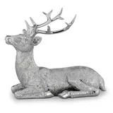 Gro�e Liegende Silber Deko Hirsch Figur & Geweih - Weihnachten Wildfigur 16 cm