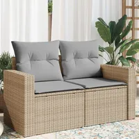 vidaXL Gartensofa mit Kissen 2-Sitzer Beige Poly Rattan