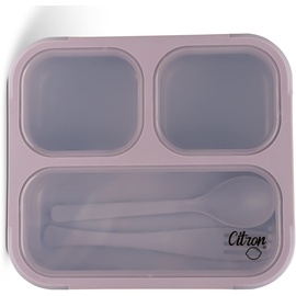 Citron LB_3comp_Purple Wiederverwendbare Bento-Lunchbox mit Löffel und Gabel, wiederverwendbar, PP-Kunststoff, 600 ml